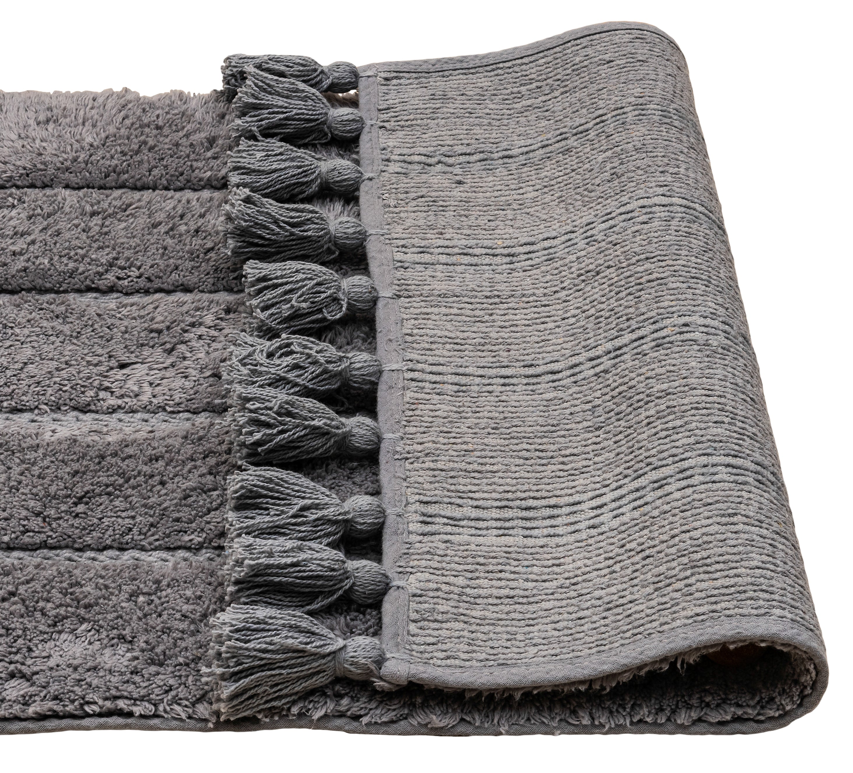 Cotton Fringe Tufted Non Slip Bathmat Charcoal Grey