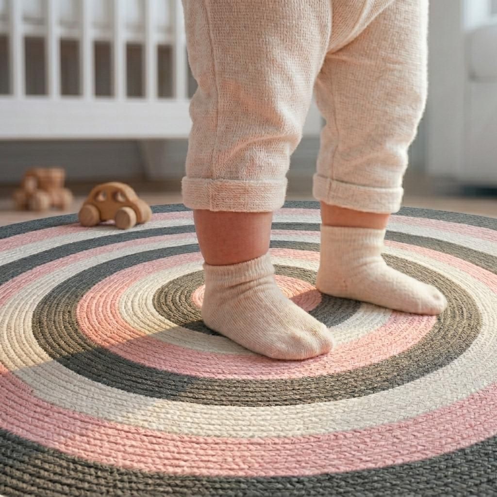 Olivia Braided Pink Grey Off White Reversible Kids Rug