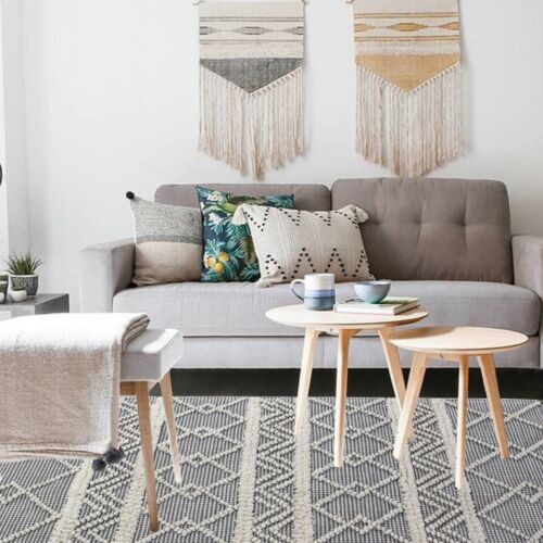 Boho Style Hand Loomed Recycle Cotton Wool Woven Design Rug