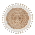 Bohemian Cream & Natural Braided Jute Cotton Round Rug with Tassel