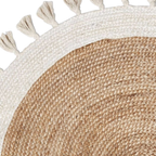 Bohemian Cream & Natural Braided Jute Cotton Round Rug with Tassel