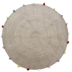 Round Woven Jute Cotton Multicolour Pompom Rug