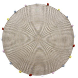Round Woven Jute Cotton Multicolour Pompom Rug