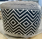 Vintage Geometric Pouf Cotton Printed Footstool Ottoman Pouffe
