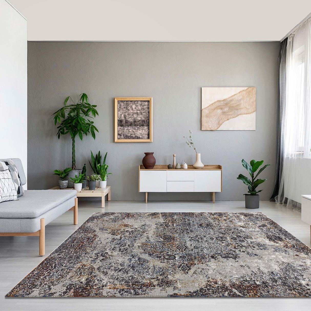 Luxe Vintage Textured Rug Dark Grey