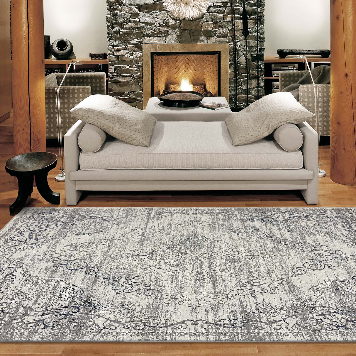Luxe Vintage Textured Rug Light Grey
