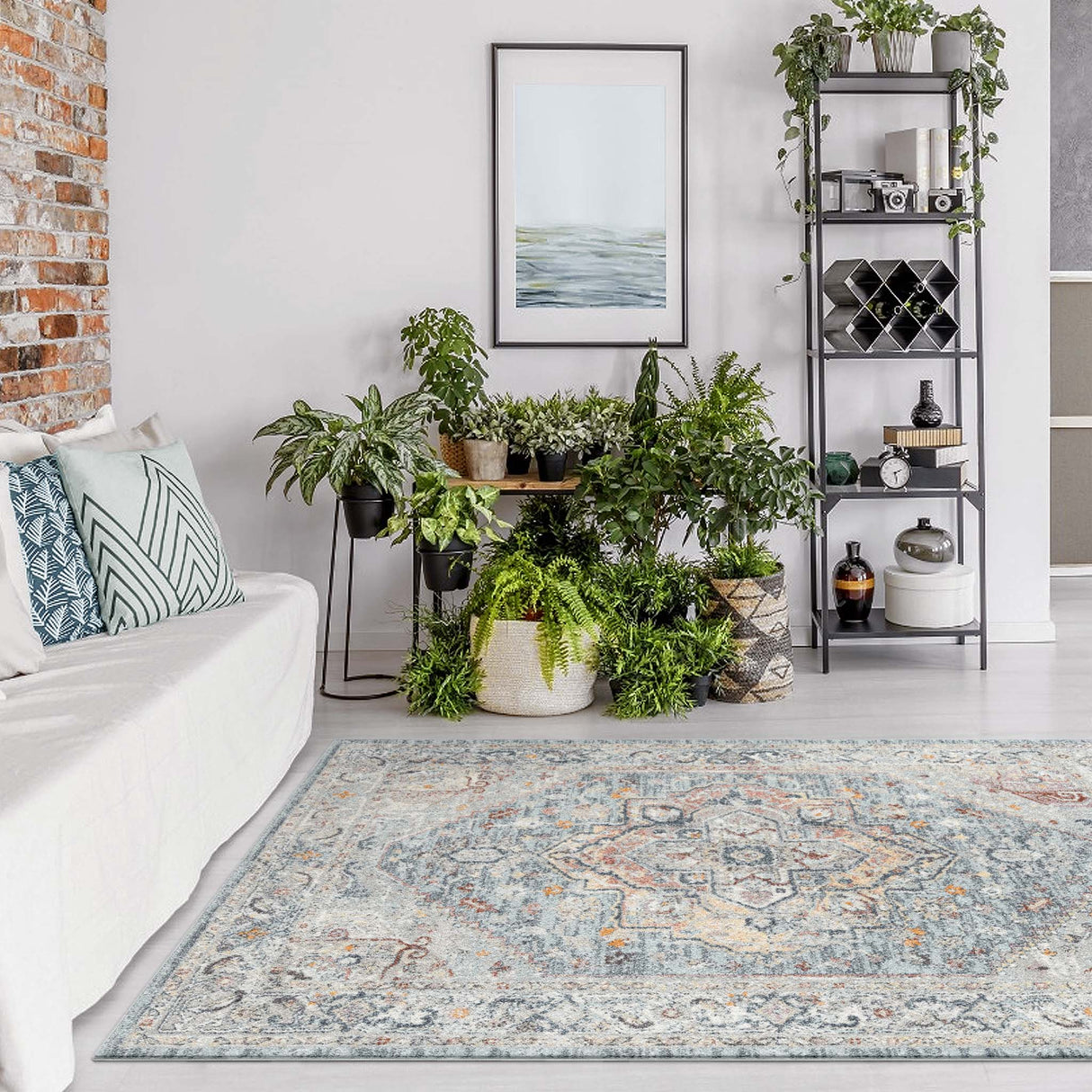 Ornate Persian Vintage Rug Ocean Blue