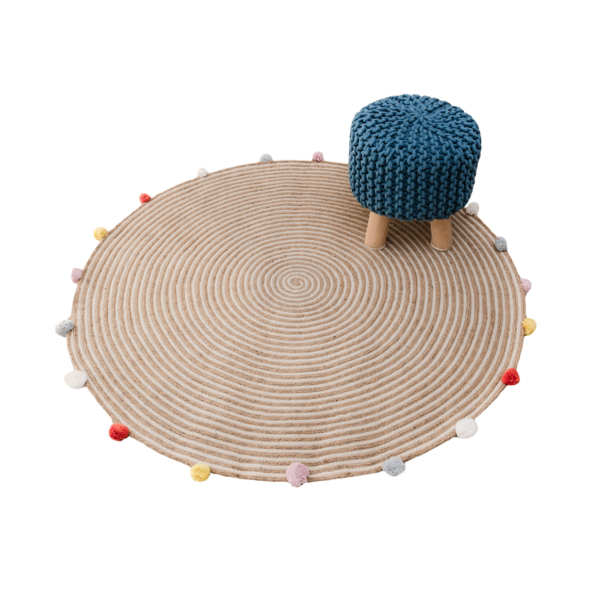 Kids Hand Knitted Cotton Braided Foot Rest Sitting Stool Ottoman