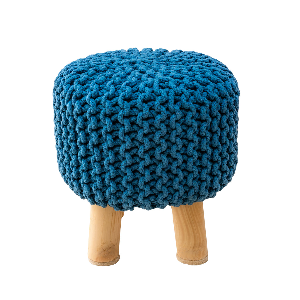 Kids Hand Knitted Cotton Braided Foot Rest Sitting Stool Ottoman