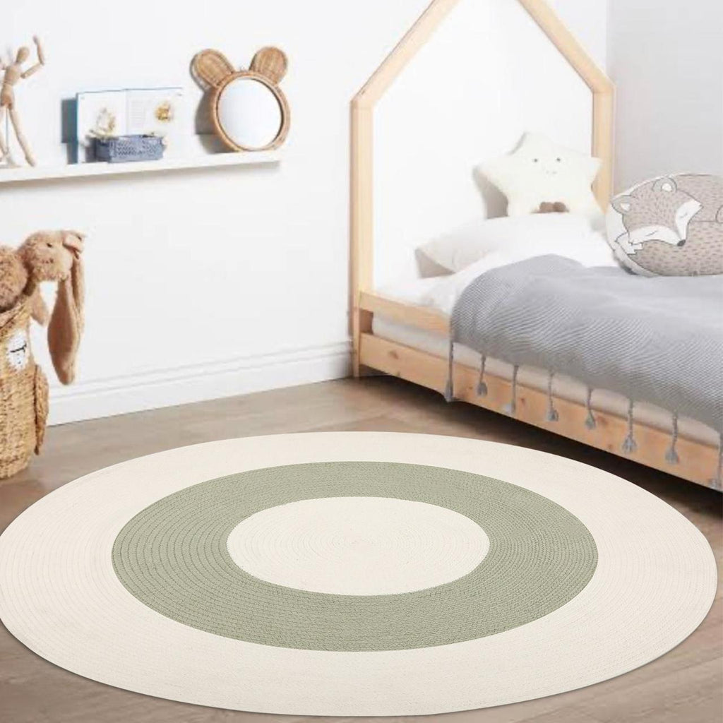 Lorena Braided Sage Green Off White Reversible Kids Rug