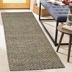 Hand Braided Jute Runner with Green Textured Weave